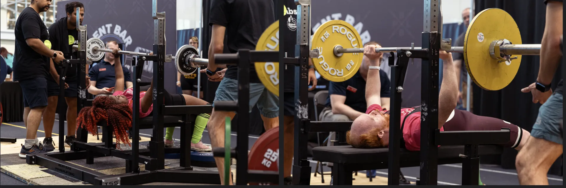 Athletes Aziza and Joel Speight-Armstrong competing in the Bench Press. Photo Credit: Conor Lange Photo