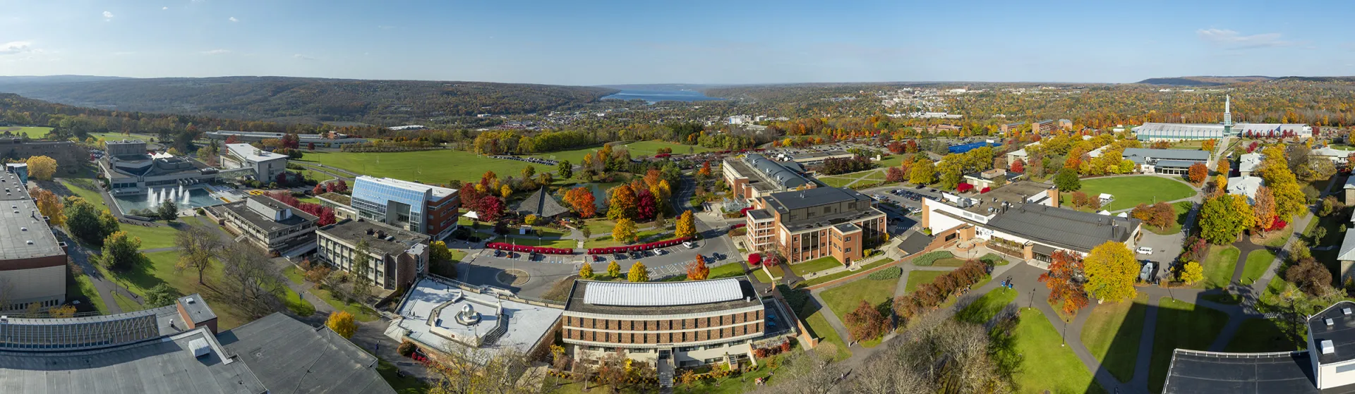 Fisheye aerial image of campus