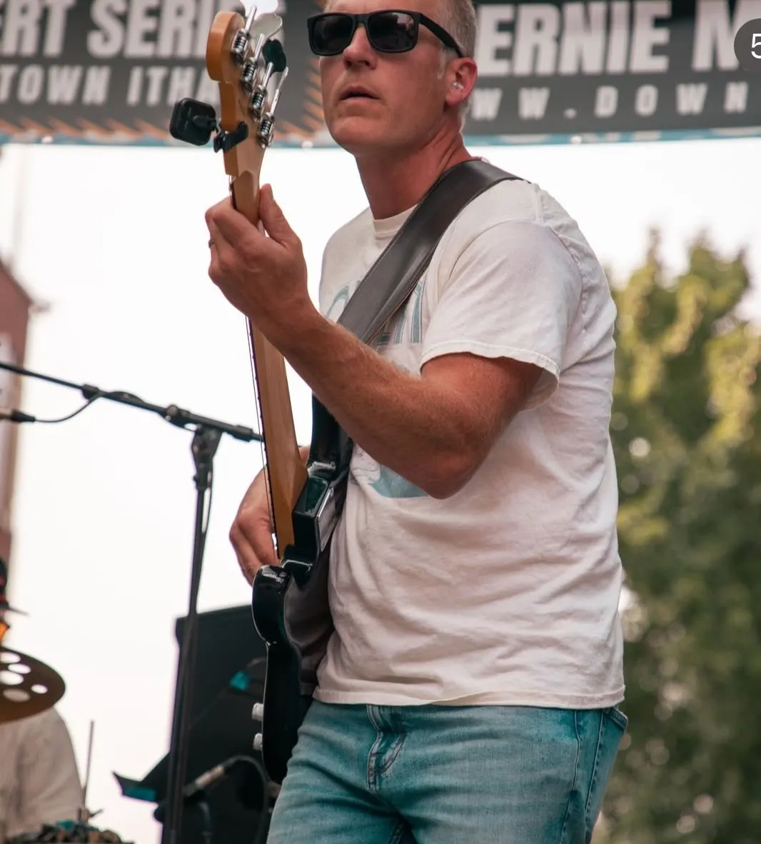 Mike Costello Plays bass at the Bernie Milton Pavilion in Ithaca on 8.7.2025. 