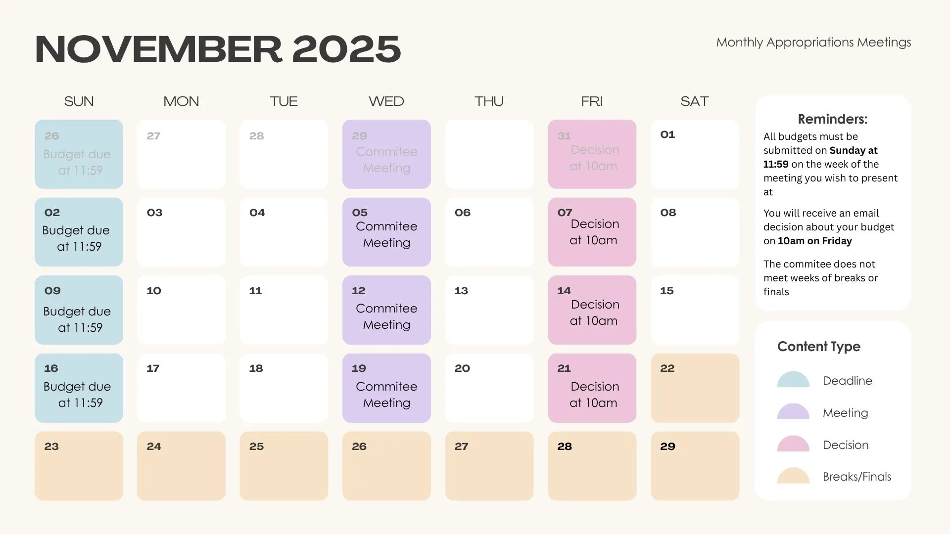 November Approps Calendar 