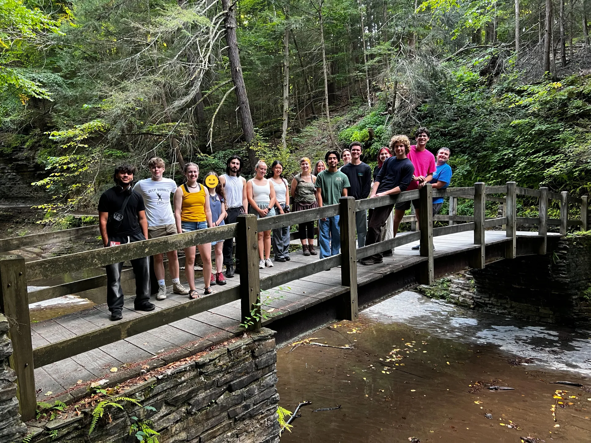 Students on a hike at Buttermilk Falls State Park for our annual Physnic.