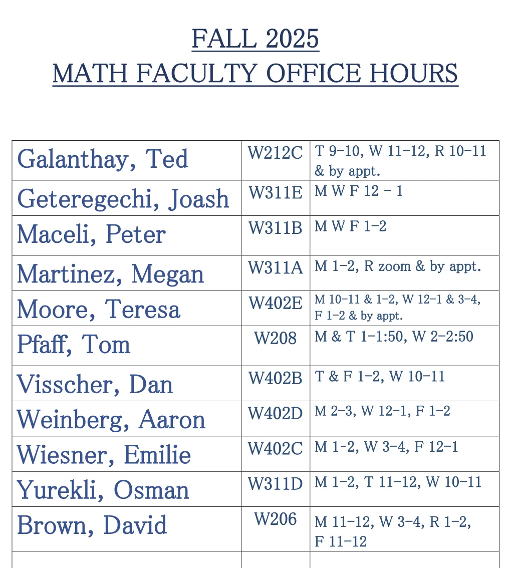 Math faculty office hours