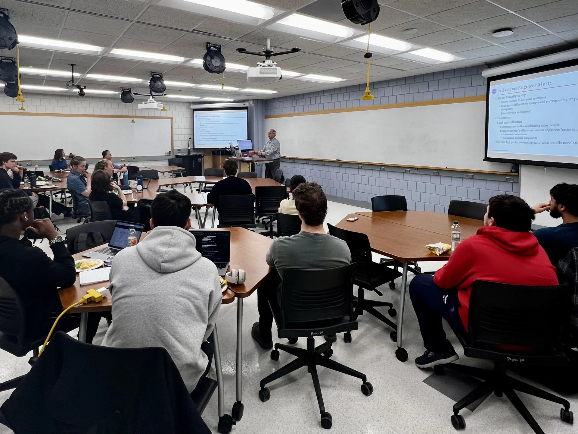 As part of the visiting seminar series, students listen to an engineer from NASA’s Goddard Space Flight Center share insights from their work.