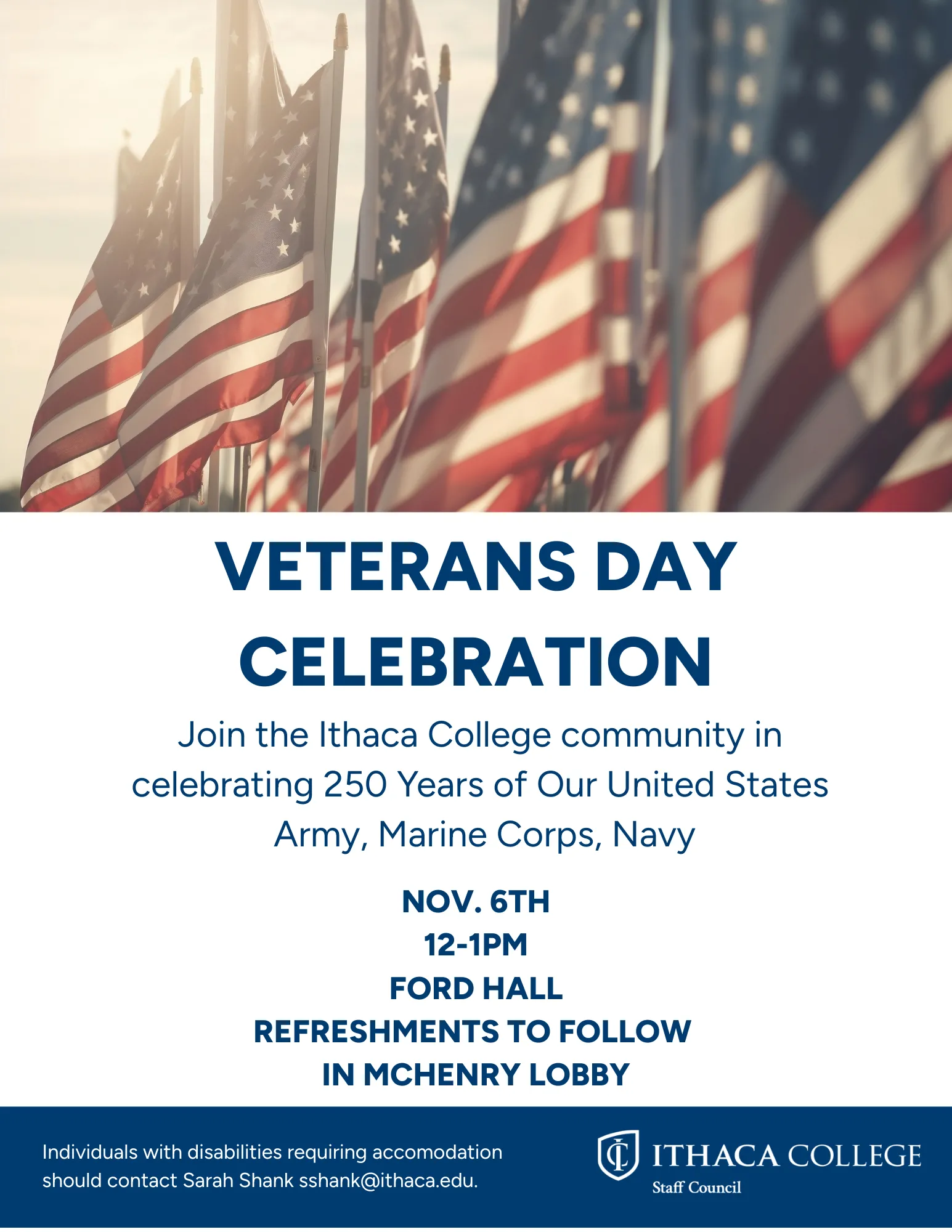 Veterans Day Celebration poster with US flags