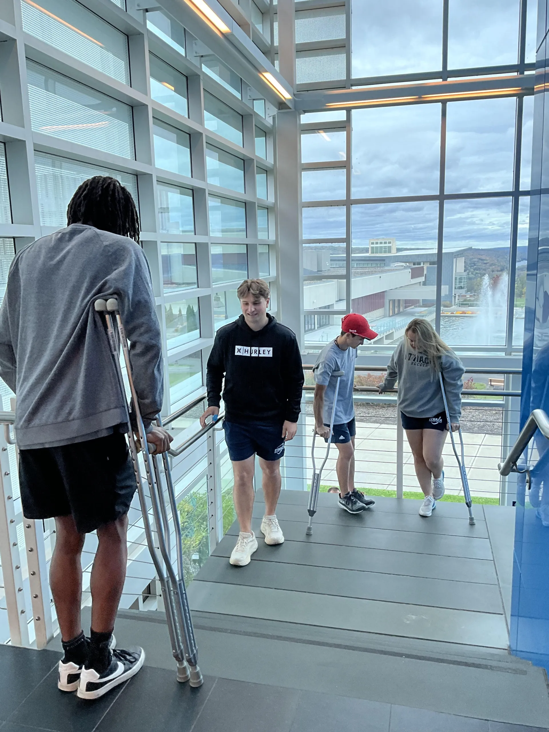 Students practice how to instruct patients with crutches