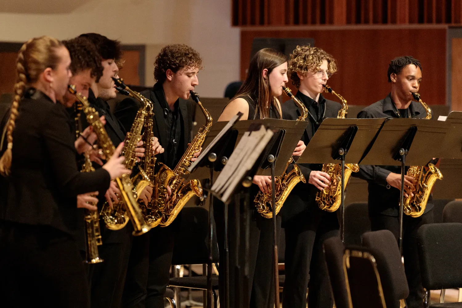 students playing saxophone in an ensemble