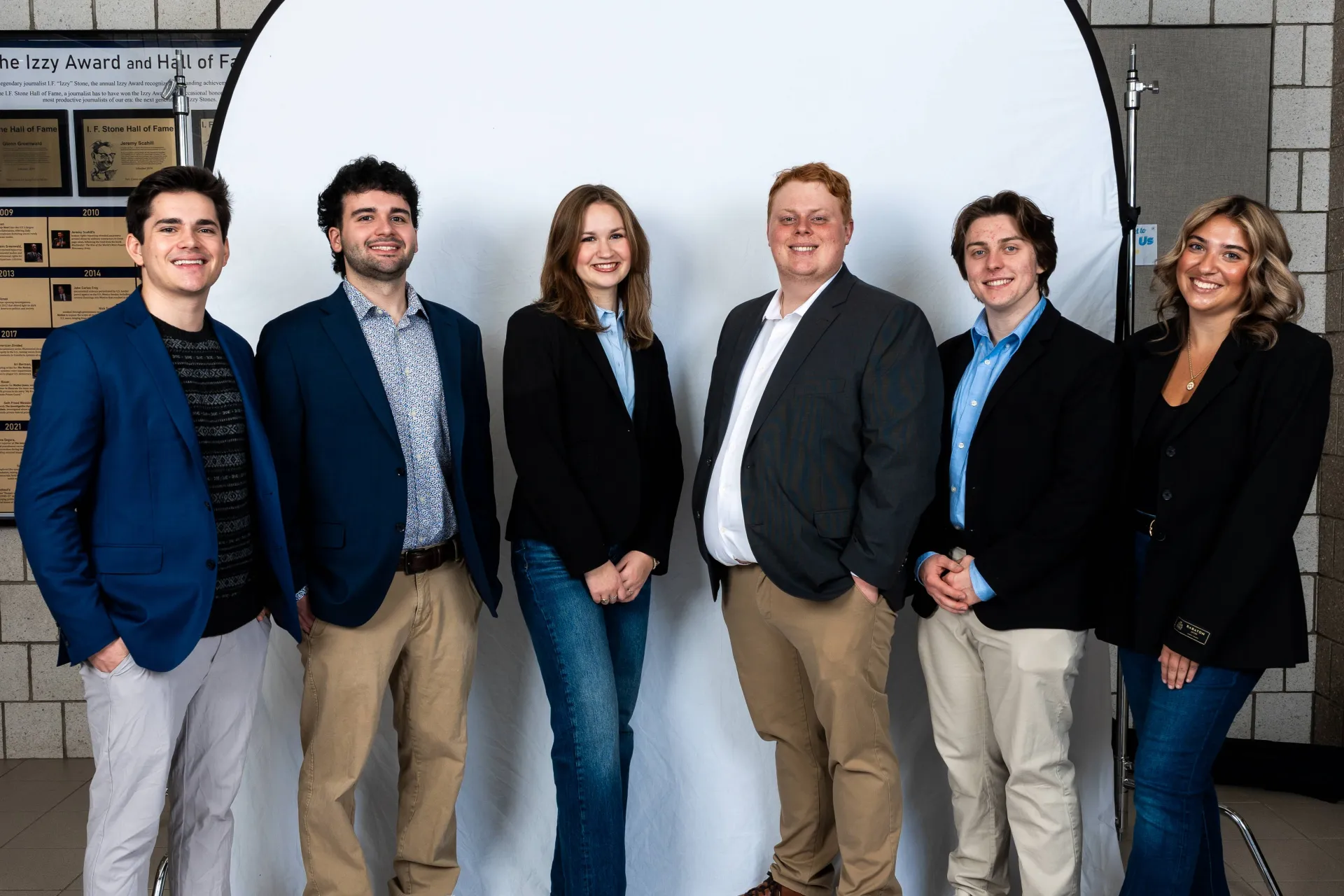 Six college students standing