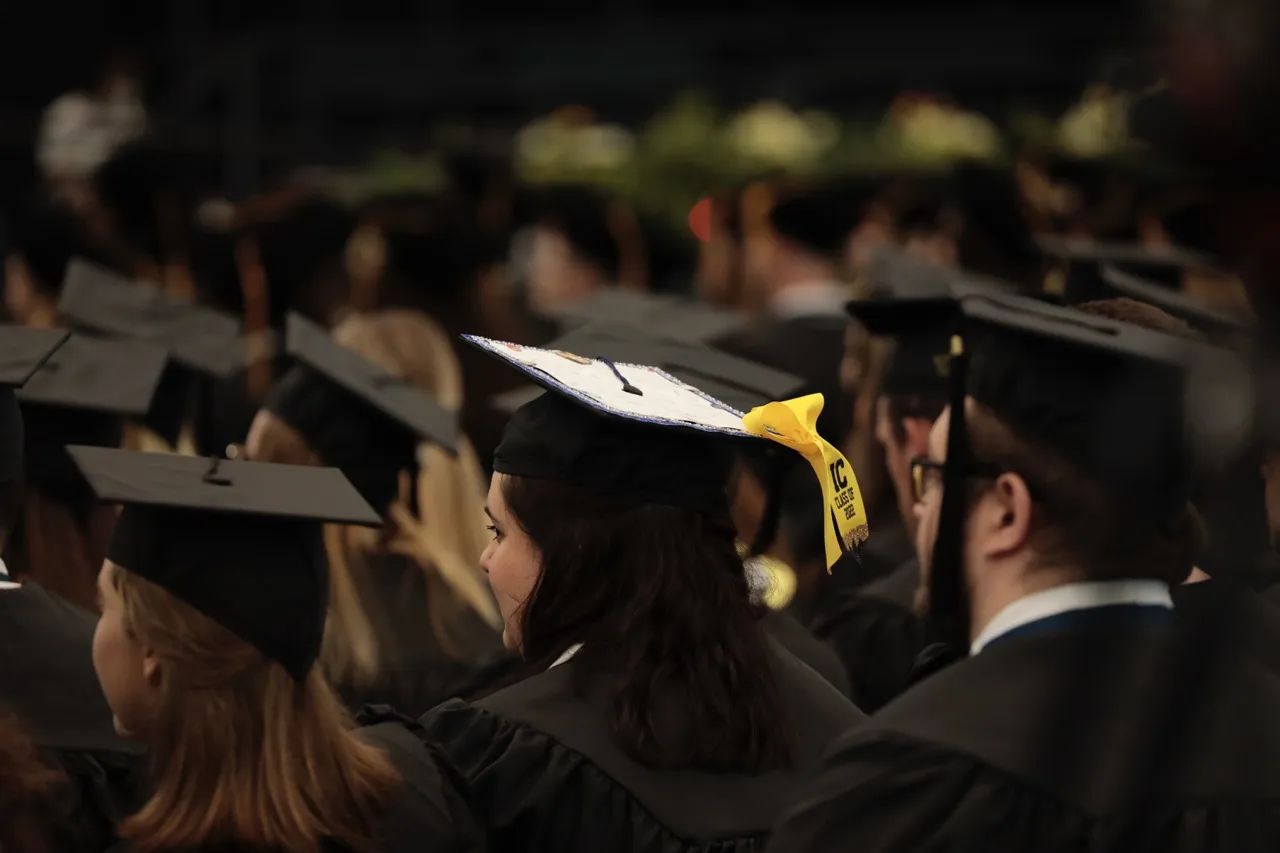 Soon-to-be graduates reflect on their time at Ithaca College during their Graduate Hooding / Graduate Commencement ceremony