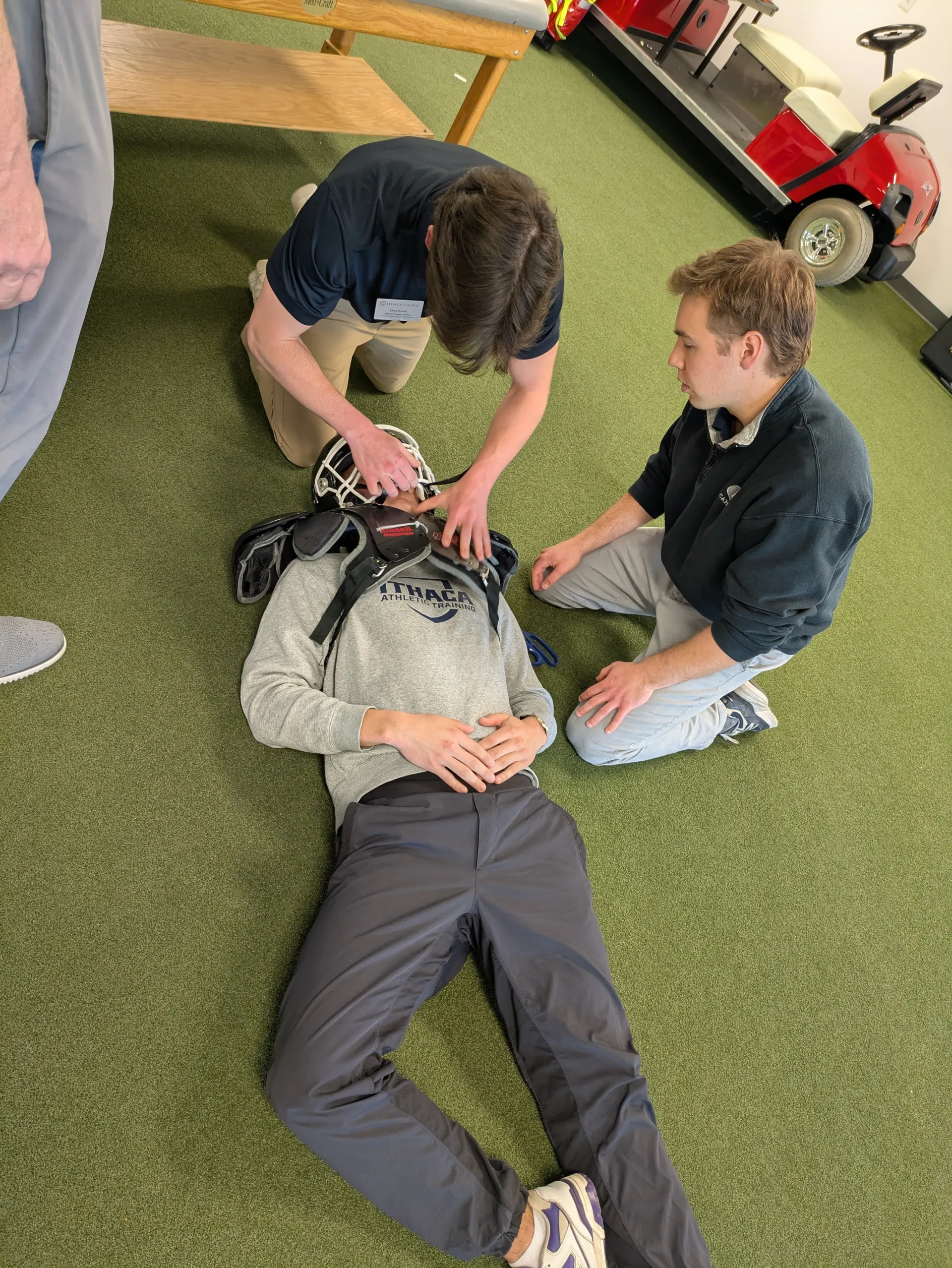 Football protective gear removal practice