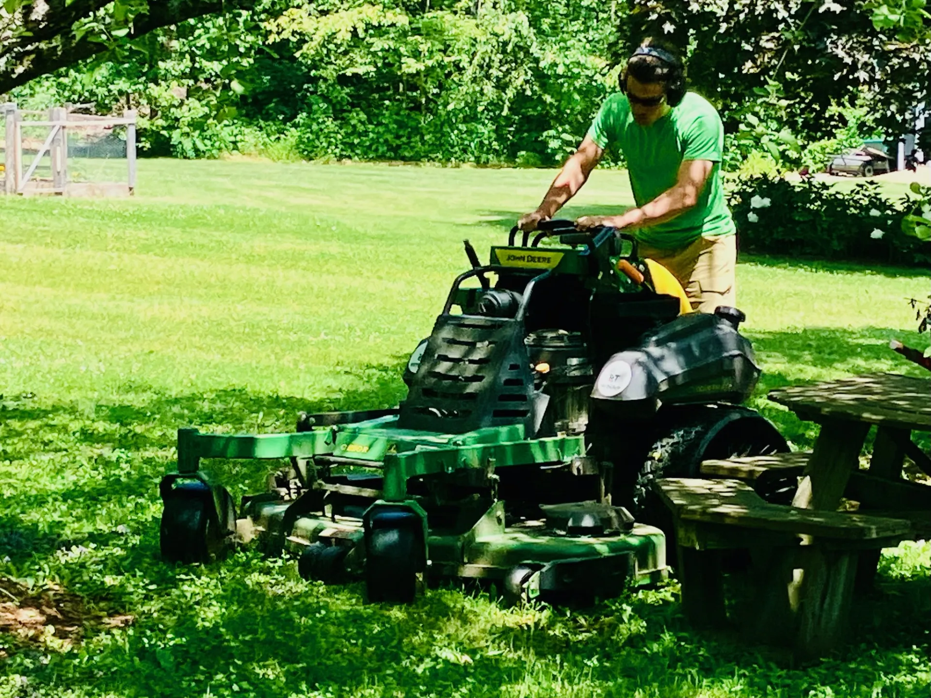 Raf Campanile riding a lawn mower