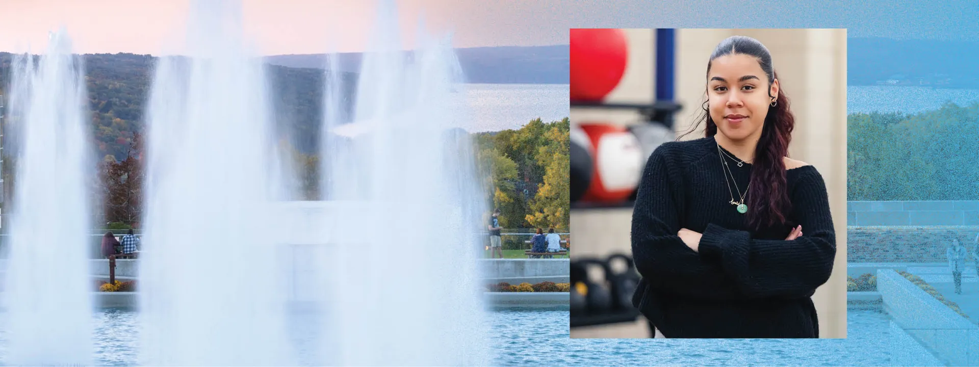 Aysia in front of the IC fountains