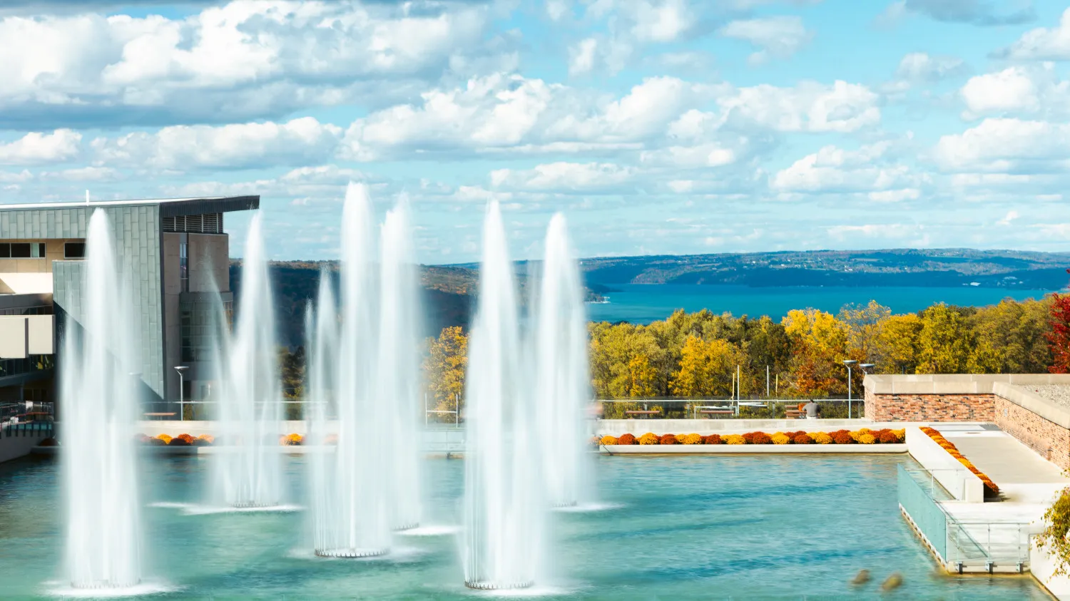 Fountains on a college campus.