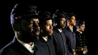 A group of men in U.S. Civil War uniforms