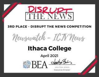 ICTV News 3rd Place BEA Disrupt the News Award Certificate