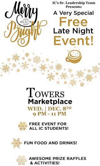 Merry and Bright Free Late Night Event Promotional Graphic