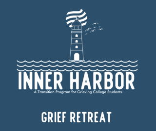 A light house with "Inner Harbor Grief Retreat"