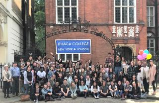 Large group of students posing in front of the Ithaca College London Center