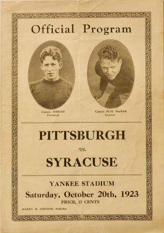 Image of the official program from the 1923 Syracuse-Pitt Game
