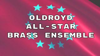 Banner with stars and text overlay reading Oldroyd All-Star Brass Ensemble