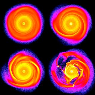 Computer simulation of planet formation.