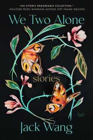 Book cover of WE TWO ALONE with flowers and butterflies
