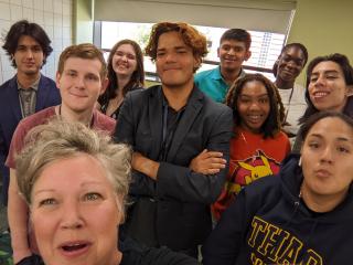 A picture of a 2022 Summer College for High School Students class with Professor Ann Marie Adams.