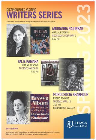 poster with photos of 3 writers and information about their books and public readings