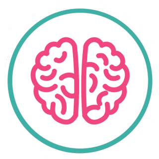 Intellectual Wellness icon. It is a thin turquoise colored outer ring with a clip-art brain centered inside the icon on a white background.