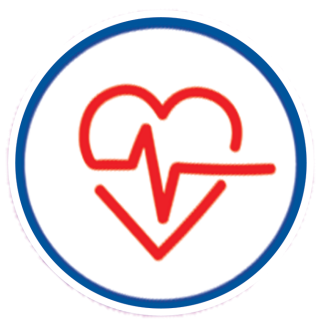 Physical Wellness icon. It is a thin blue outline with a heart located in the center on a white background.