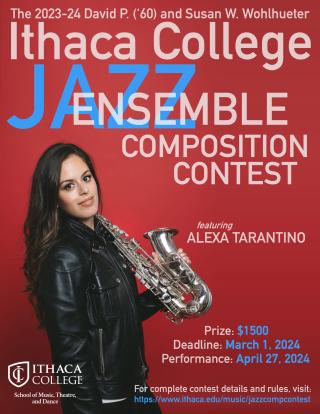 Poster for 2023-24 Jazz Composition Contest, featuring guest artist Alexa Tarantino