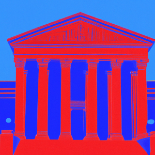The Supreme Court building in red and blue colors