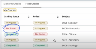 Faculty Grading status page image