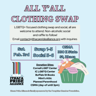 Advertisement for the All Yall Clothing Swap on 2/3- details in body text