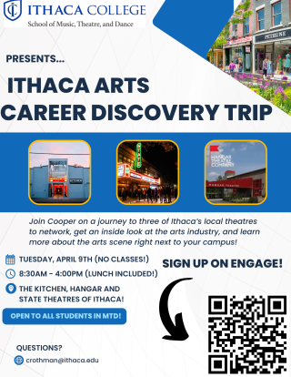 Flyer describing the Ithaca Arts Career Discovery Trip with QR code