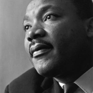 Closeup view of Martin Luther King Jr.'s face.