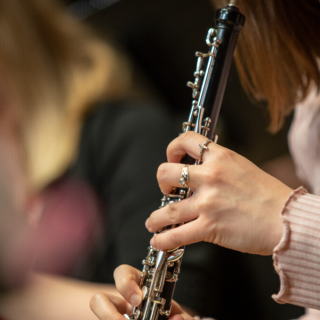 Student playing oboe