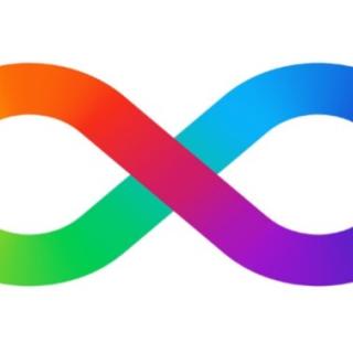 rainbow colors embedded in the autism symbol, which is similar to the infinity sign