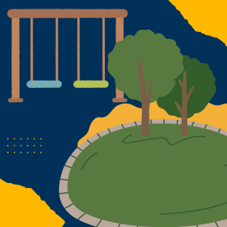 illustration of a park with swings and trees