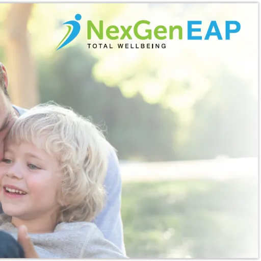 father and son hugging with NexGen Eap text