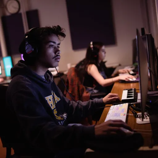 Student recording a video on computer