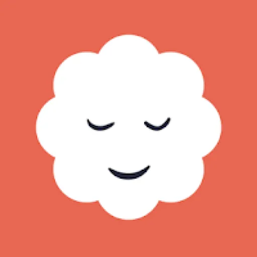 Red background featuring a white cloud smiling peacefully with its eyes shut