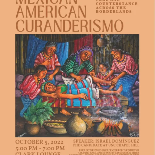 event poster showing a vivid color drawing of several women taking care of an injured boy