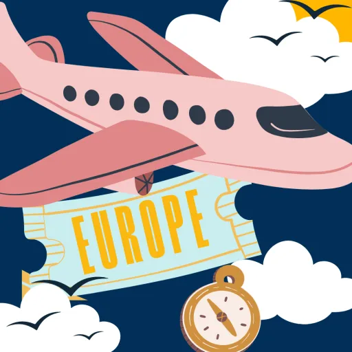 illustration of an airplane in a sky with clouds
