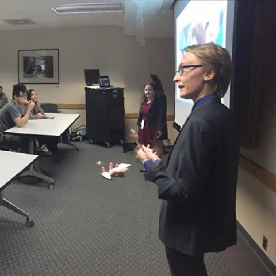 Alum Kelly Sadwin presenting research at the Whalen Symposium