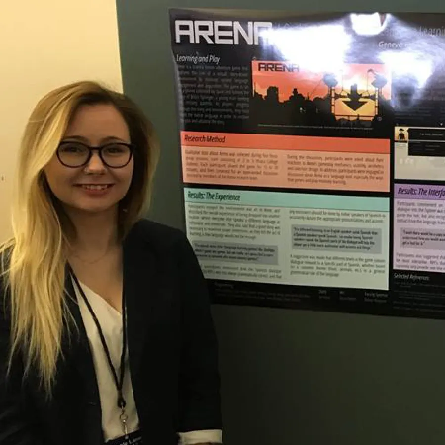 Alums Nicole Lane (left) and Jeff Rosen (right) presenting their research at the Whalen Symposium