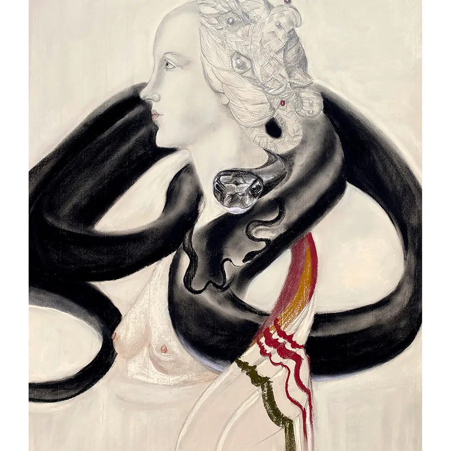 DRAWING by visiting artist Andrea Hornick of female figure with snake